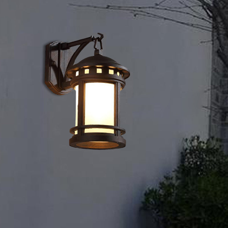 Black / Coffee 1 Bulbe mural Éclairage Country Blanc Verre blanc Cylindre Murale pour Courtyard