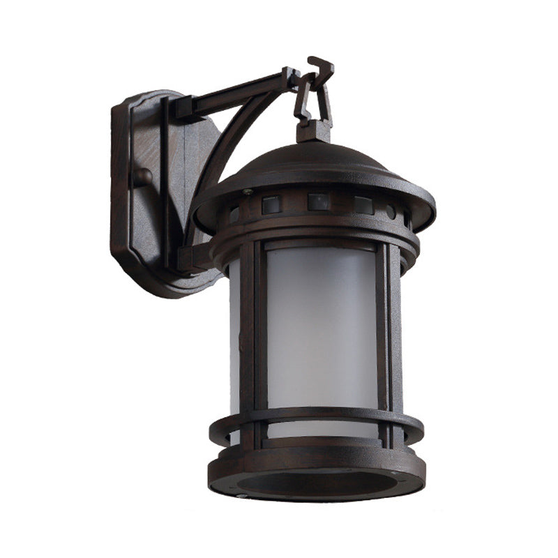 Black / Coffee 1 Bulbe mural Éclairage Country Blanc Verre blanc Cylindre Murale pour Courtyard