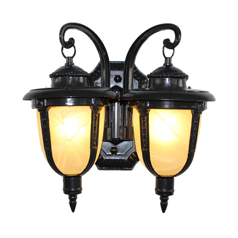2 lichten wand gemonteerd lamp Classic Patio Sconce met urn matglasschaduw in zwart/brons, klein/groot