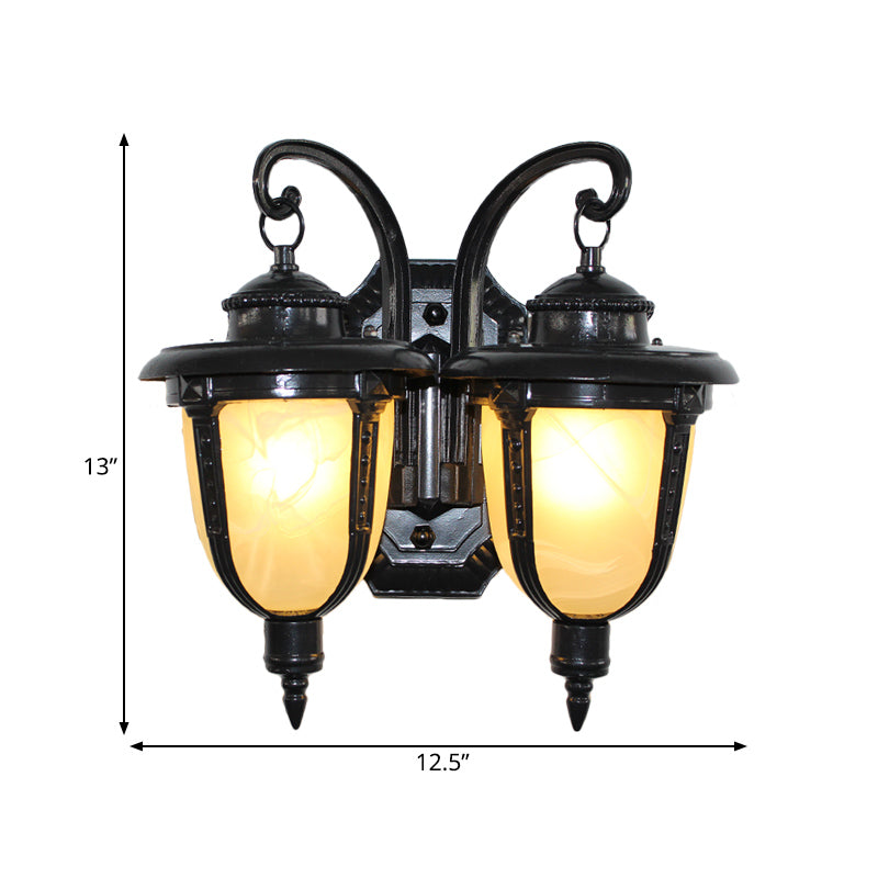 2 lichten wand gemonteerd lamp Classic Patio Sconce met urn matglasschaduw in zwart/brons, klein/groot