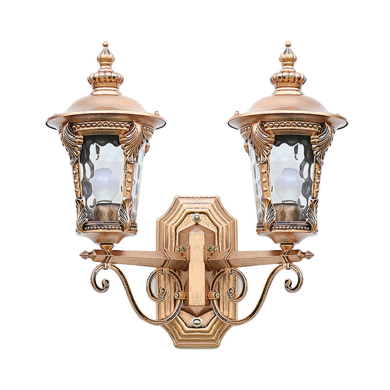 Lantern Shaped Clear Dimple Glass Wall Lighting Cottage Style 2 Heads Courtyard Wall Hanging Light in Bronze