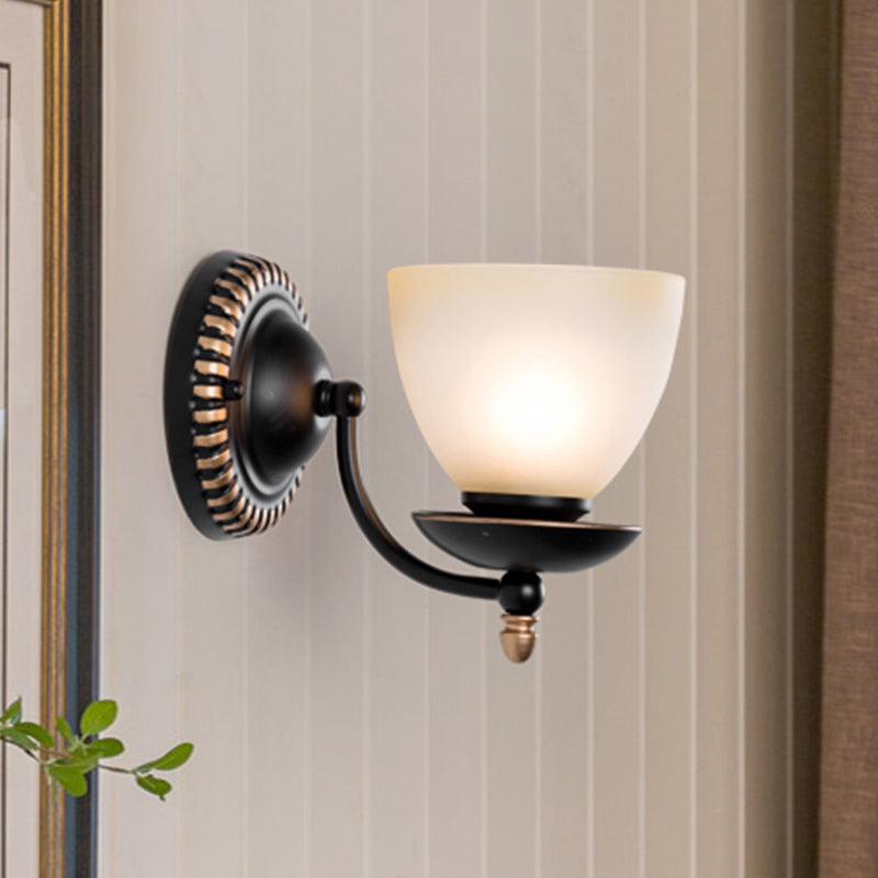 1/2-Head Bud Wall Light Fixture Traditional Black Frosted White Glass Sconce Wall Lighting for Bedroom