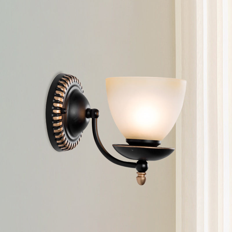 1/2-Head Bud Wall Light Fixture Traditional Black Frosted White Glass Sconce Wall Lighting for Bedroom