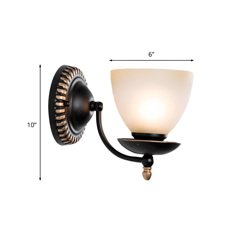 1/2-Head Bud Wall Light Fixture Traditional Black Frosted White Glass Sconce Wall Lighting for Bedroom