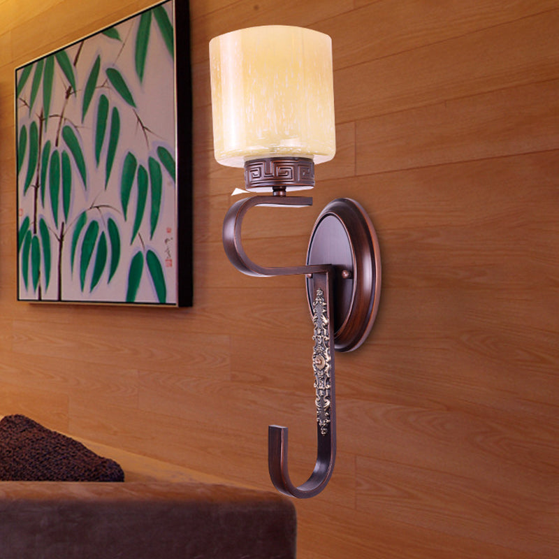 Amber Glass Kolom SCONCE LICHT RETRO 1 HOOFDE WACHTKAMER WANDELLICHTING BELANGTE IN ZWART