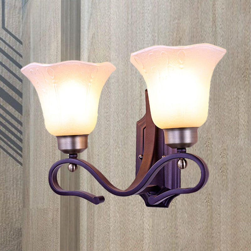 Vintage bloesem SCONCE WANDELLICHT 1/2-BULB FROWNED WIT GLAS WANDELLICHTING WAAR