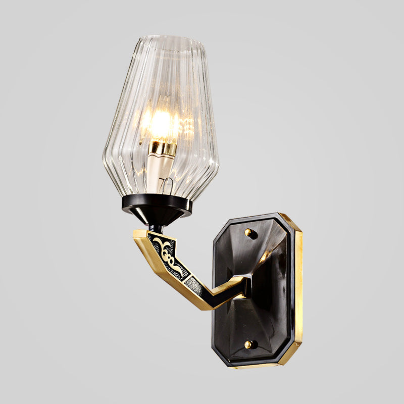 Lampada da parete conica retrò 1 lampadina chiara PRISMATIC Glass Wall Sconce Lampada in nero per soggiorno