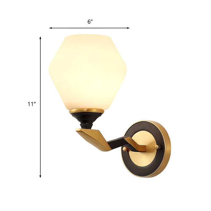1/2-Bulb Hexagon Wall Light Sconce Classic Black and Gold Frosted Glass Wall Lighting Fixture