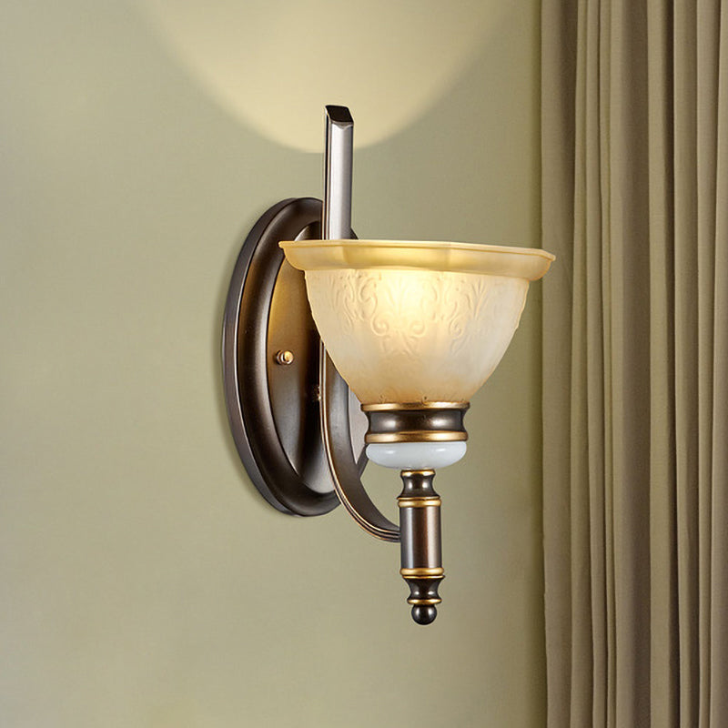 Curvy Arm Frosted Glass Sconce Traditionalism 1/2-Bulb Living Room Wall Mounted Lamp in Black