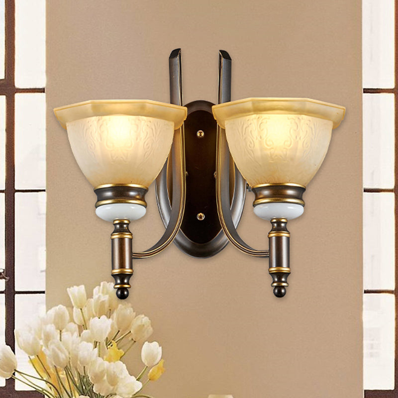 Curvy Arm Frosted Glass Sconce Traditionalism 1/2-Bulb Living Room Wall Mounted Lamp in Black