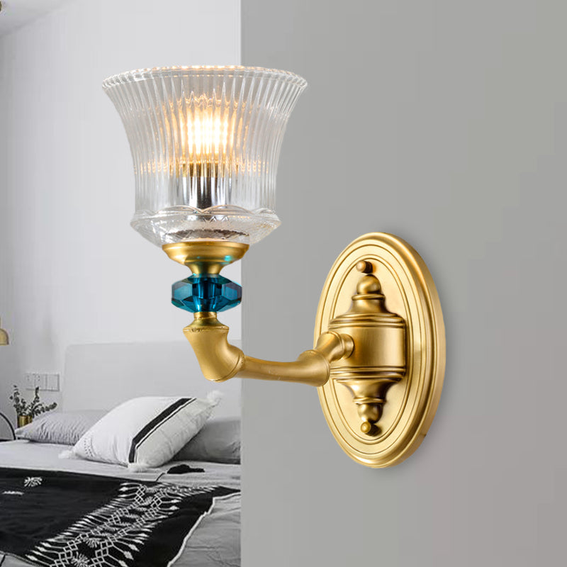 Luce a parete svasata oro classico vetro a coste trasparente 1 illuminazione da parete del soggiorno