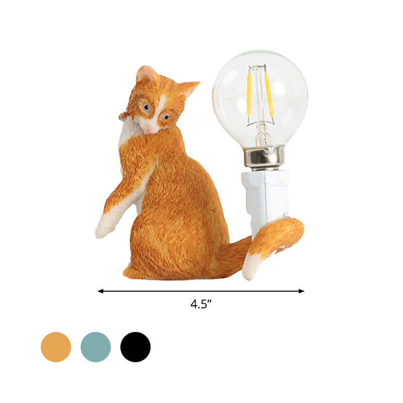 Tabby Cat Holder Table Lamp Kids Iron 1 Bulb Black/Yellow/Blue Nightstand Light with Bare Bulb Design