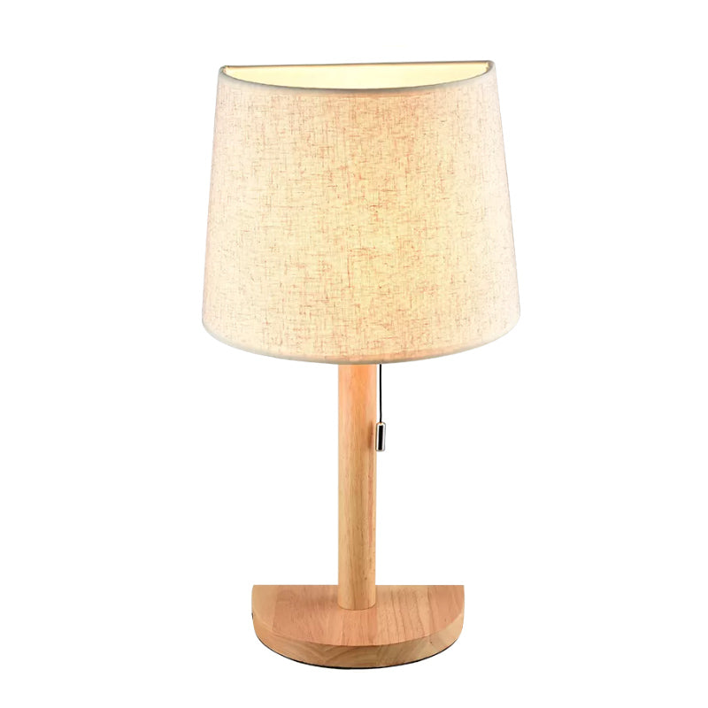 Fabric Half Barrel Desk Light Asian Style Single Light Wood Reading Book Lamp with Pull Chain