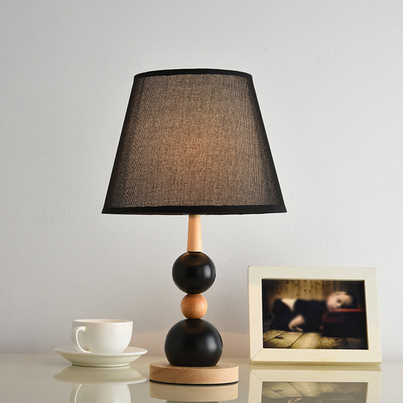 White/Black Barrel Nightstand Light Modernist 1 Head Fabric Night Table Lamp with Modo Wood Deco