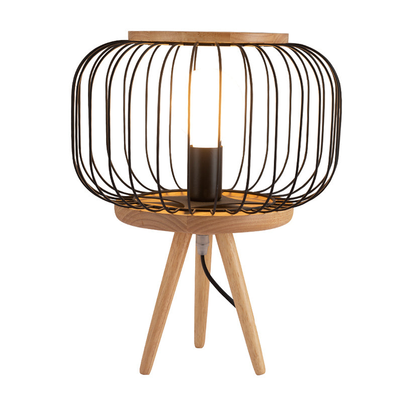Tavolo da ferro a gabbia leggero modernista 1 testa lampada da scrivania bianca/nera con base di treppiede in legno