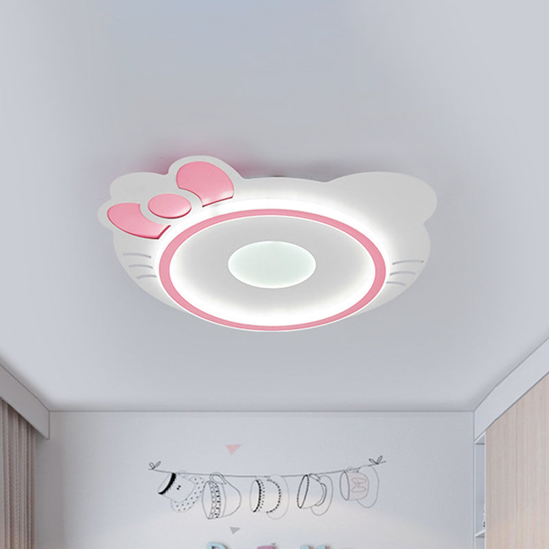 Cartoon Cat Shape Ceiling Flush Mount Acrylic LED Bedroom Flushmount Lamp in Pink, White/Warm Light