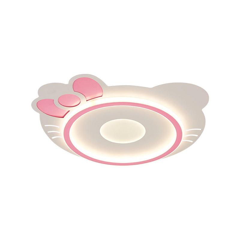 Cartoon Cat Shape Ceiling Flush Mount Acrylic LED Bedroom Flushmount Lamp in Pink, White/Warm Light