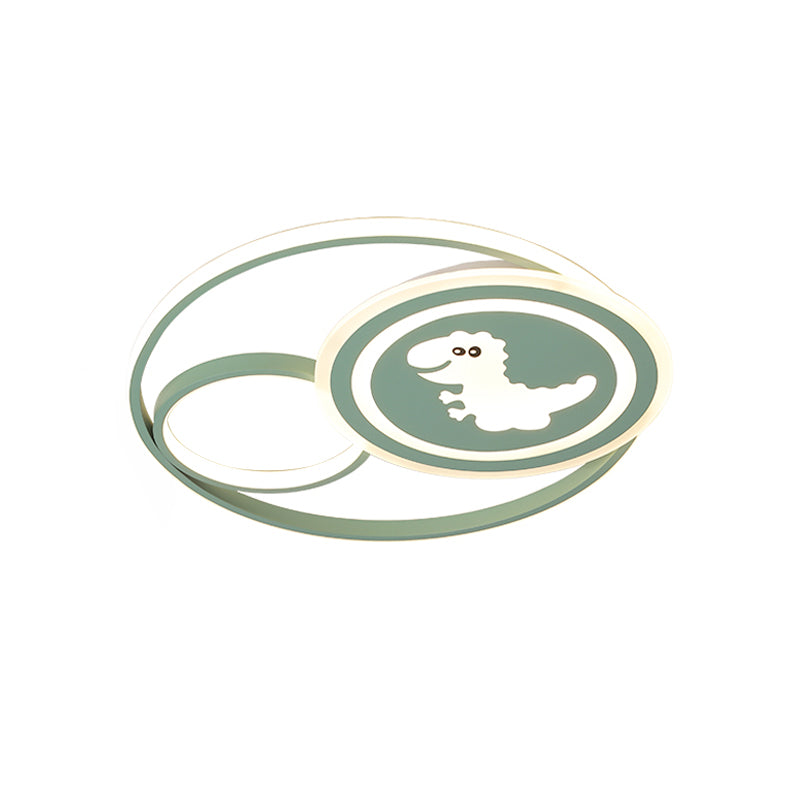 Acrylic Circle Ceiling Mounted Fixture Cartoon LED Flushmount in Pink/Green with Dinosaur/Unicorn Pattern, White/Warm Light