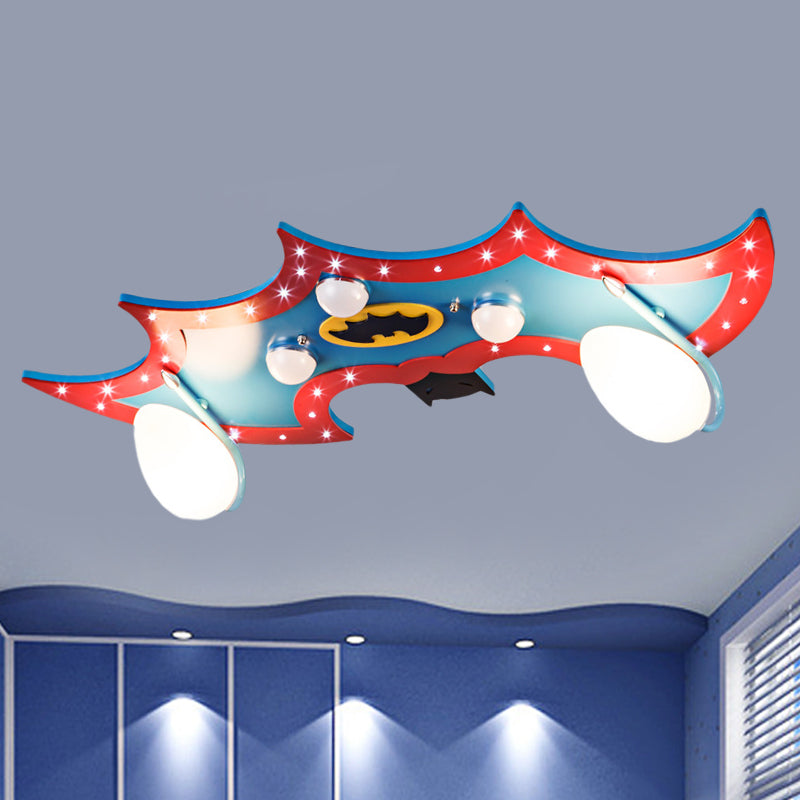 Luminaire encastré en forme de chauve-souris pour maternelle, plafonnier en bois à 2 lumières, plafonnier encastré en bleu et rouge