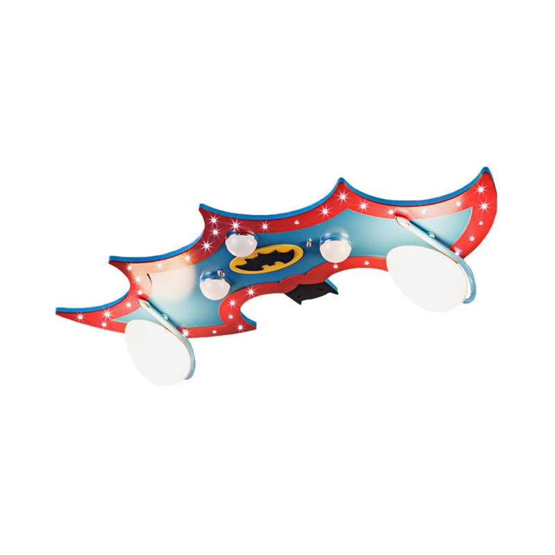 Luminaire encastré en forme de chauve-souris pour maternelle, plafonnier en bois à 2 lumières, plafonnier encastré en bleu et rouge