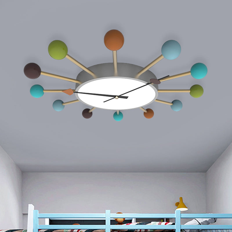 Nordic Clock Ceiling Flush Acrylic LED Bedroom Flush Mounted Light with Wooden Lollipop Deco
