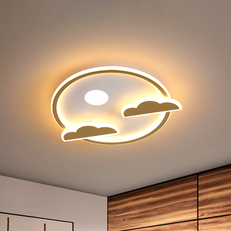 Acrylic Cloud and Moon Flush Mount Fixture Nordic LED Gold Flush Ceiling Light in White/Warm Light