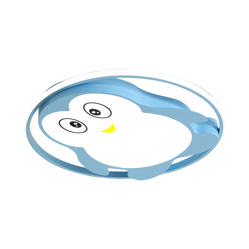 Pink/Blue Finish Penguin Ceiling Mounted Fixture Cartoon LED Acrylic Flushmount Lighting for Child Bedroom