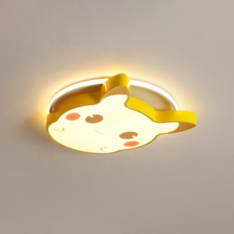 Cartoon Animal Flush Mount Light Acrylic LED Kids Bedroom Ceiling Flush in Yellow, Warm/White Light