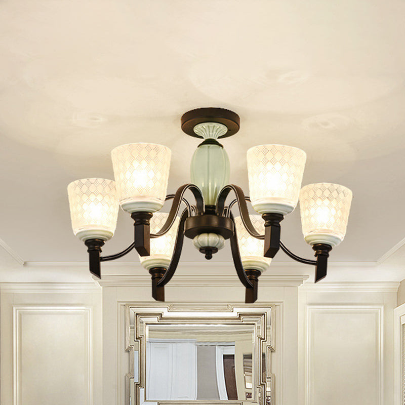 Konischem Esszimmer halb Flush Antikes gefrostetes Glas 3/6 Lampen Black Decke Flush Mount Light