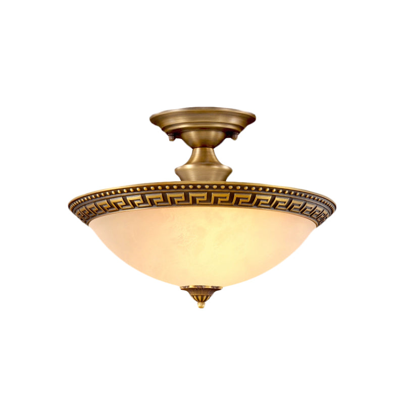 Bowl Living Room Semi Flush Traditionalist 3 Heads Brass Flush Mount Light Fixture