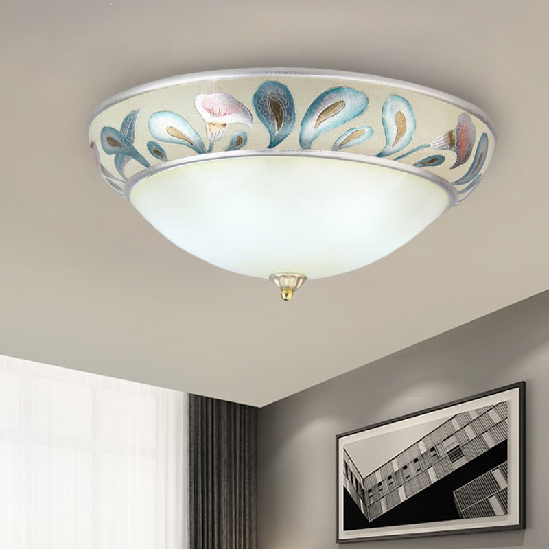 Kuppel-Deckenleuchte aus mattweißem Glas, rustikale, traditionelle 3/4-Licht-Wohnzimmer-Einbauleuchte