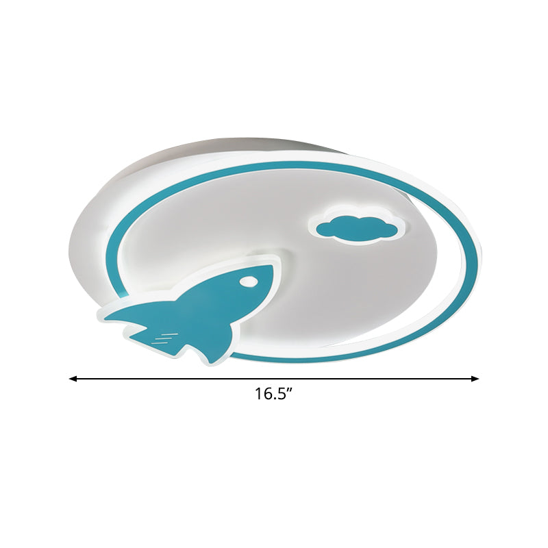 Plafonnier LED fin en acrylique pour enfants, vaisseau spatial, près du plafond, en bleu