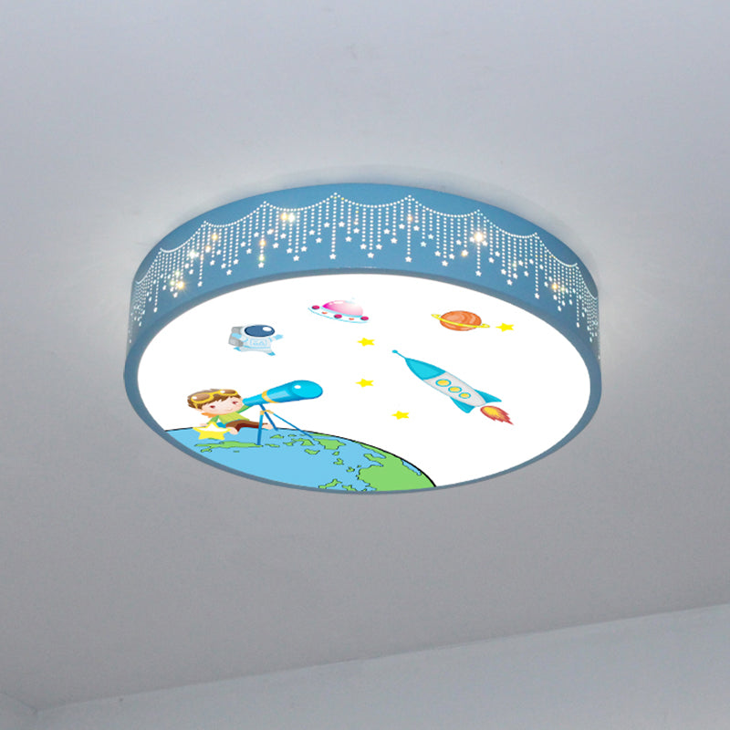 Meteor Dusche Ausschnitte Deckenlampe Kinder Acryl Schlafzimmer LED Flush montiert Licht mit Rocket-Muster in Blau
