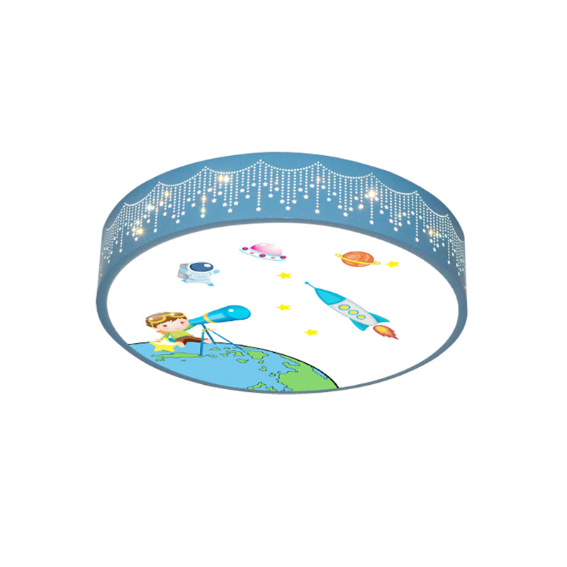 Meteor Dusche Ausschnitte Deckenlampe Kinder Acryl Schlafzimmer LED Flush montiert Licht mit Rocket-Muster in Blau