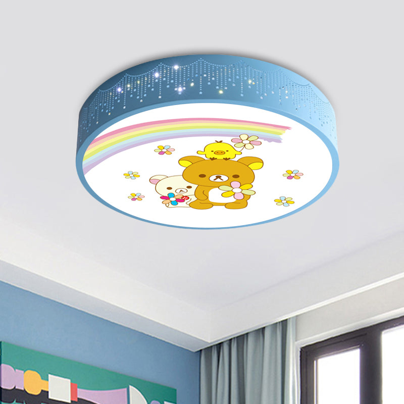Acrylic Bear and Rabbit Flushmount Lamp Cartoon Blue LED Close to Ceiling Lighting with Carved Side