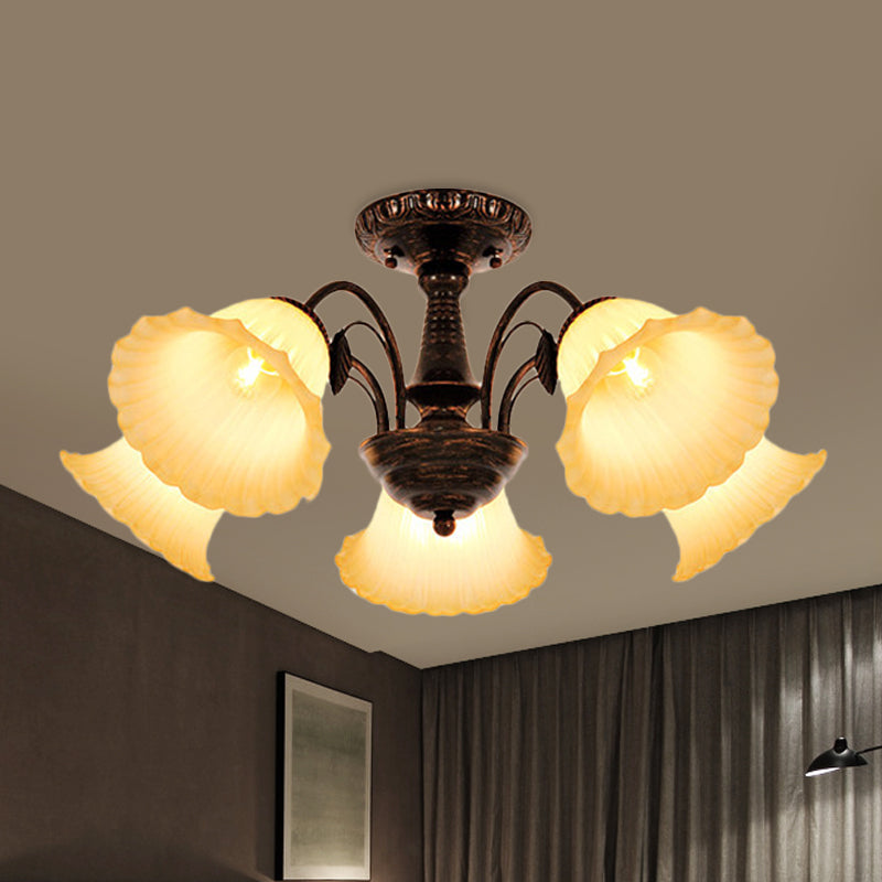 Bronzo 3/5 Luci semifulò campagna in vetro glassato Blossom Affronta del soffitto per camera da letto