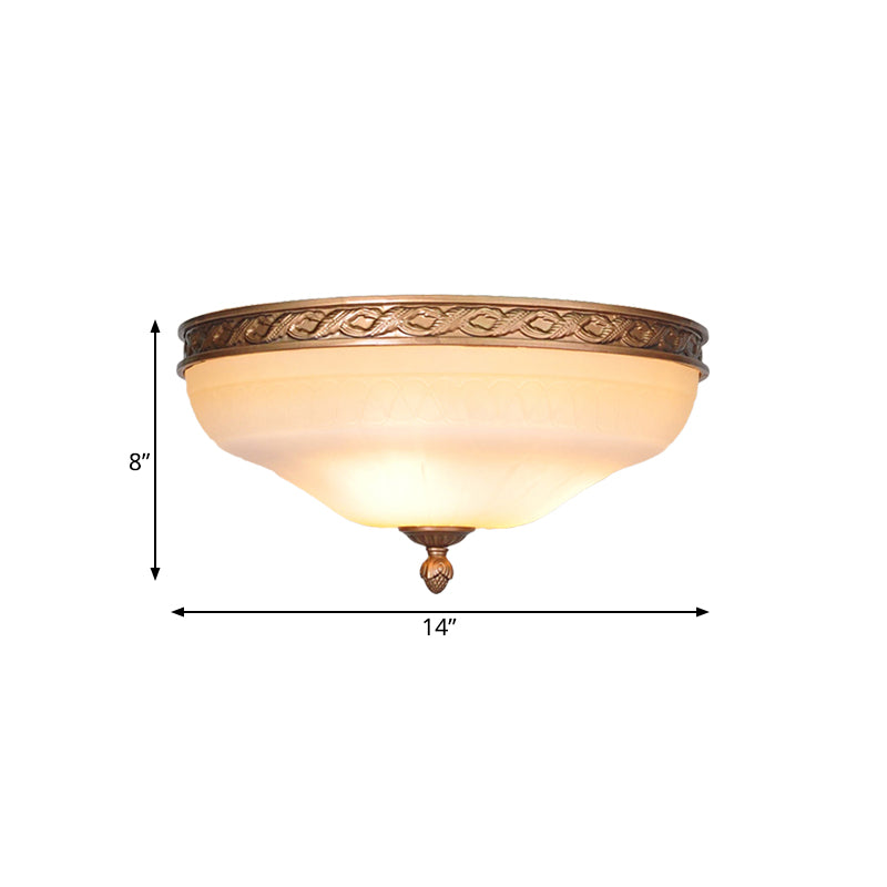 Bronze Bowl Flush Mount Lighting Country Frosted Glass 3/5 Lights Living Room Ceiling Light, 14"/16.5"/20" W