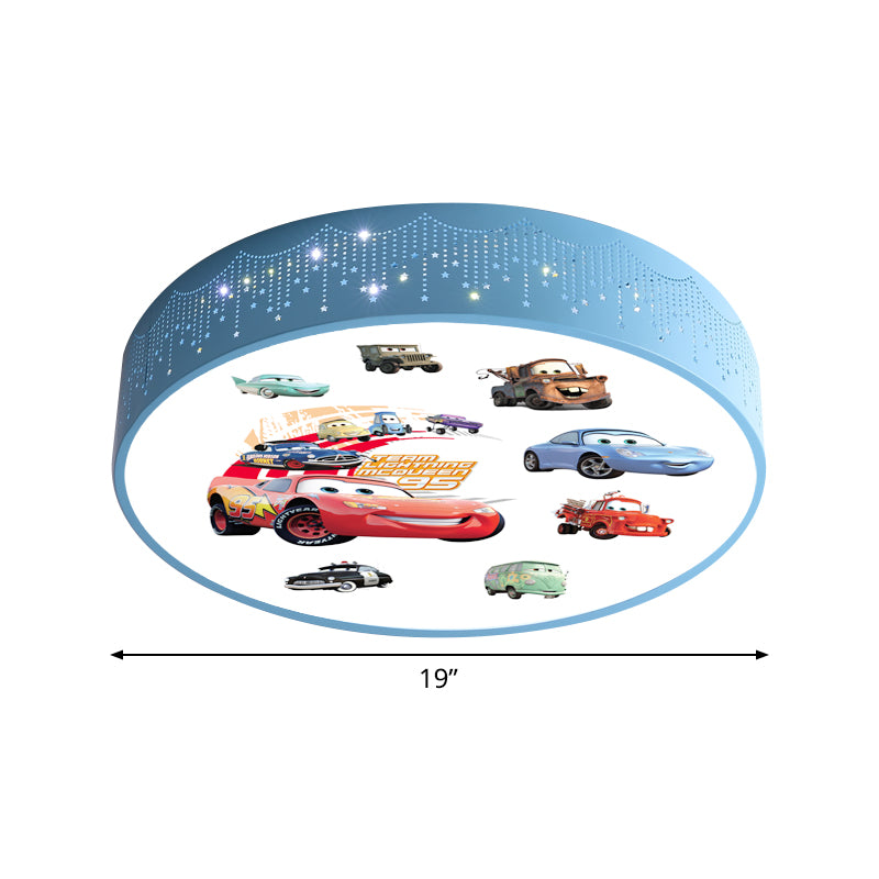 Plafonnier rond à motifs de voiture de dessin animé, éclairage encastré LED en fer pour chambre de garçon en bleu