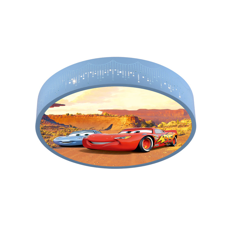 Plafonnier rond à motifs de voiture de dessin animé, éclairage encastré LED en fer pour chambre de garçon en bleu