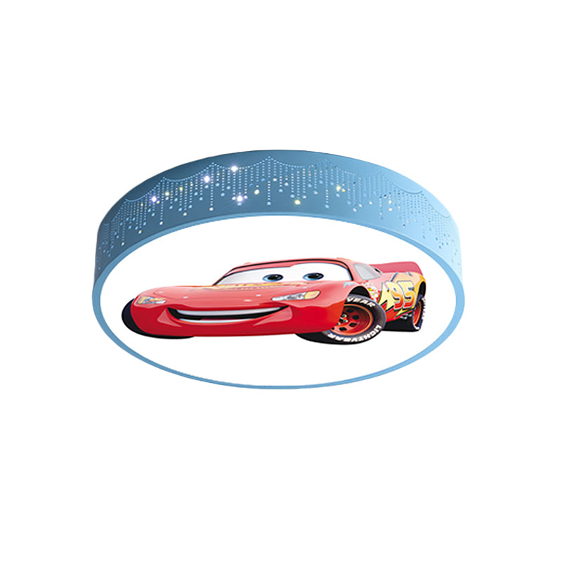 Plafonnier rond à motifs de voiture de dessin animé, éclairage encastré LED en fer pour chambre de garçon en bleu