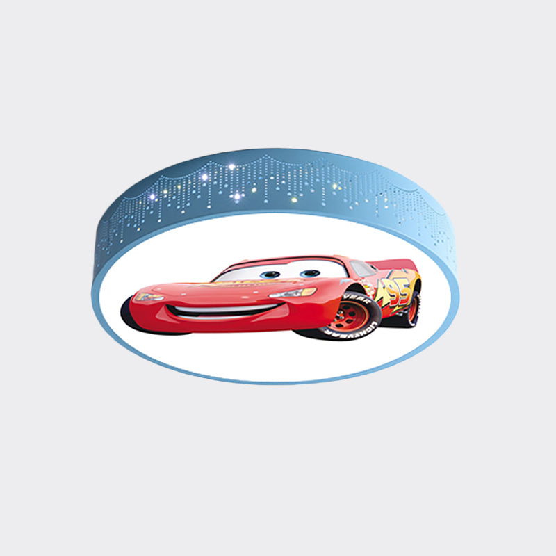 Plafonnier rond à motifs de voiture de dessin animé, éclairage encastré LED en fer pour chambre de garçon en bleu