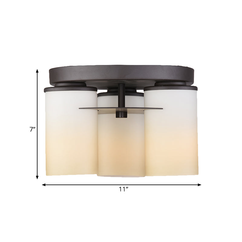 Lámpara de techo de cilindro de campo 3 Bulbos de vidrio blanco Semi Flush Mount Lights para dormitorio