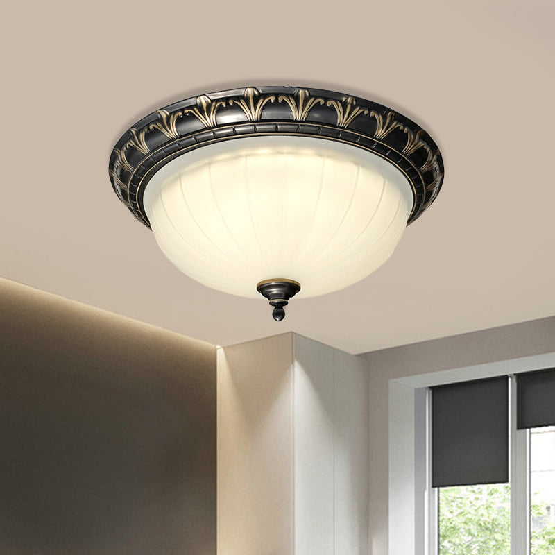 Dome Living Room Ceiling Light Rural White Glass LED Black Flush Mount Lighting Fixture