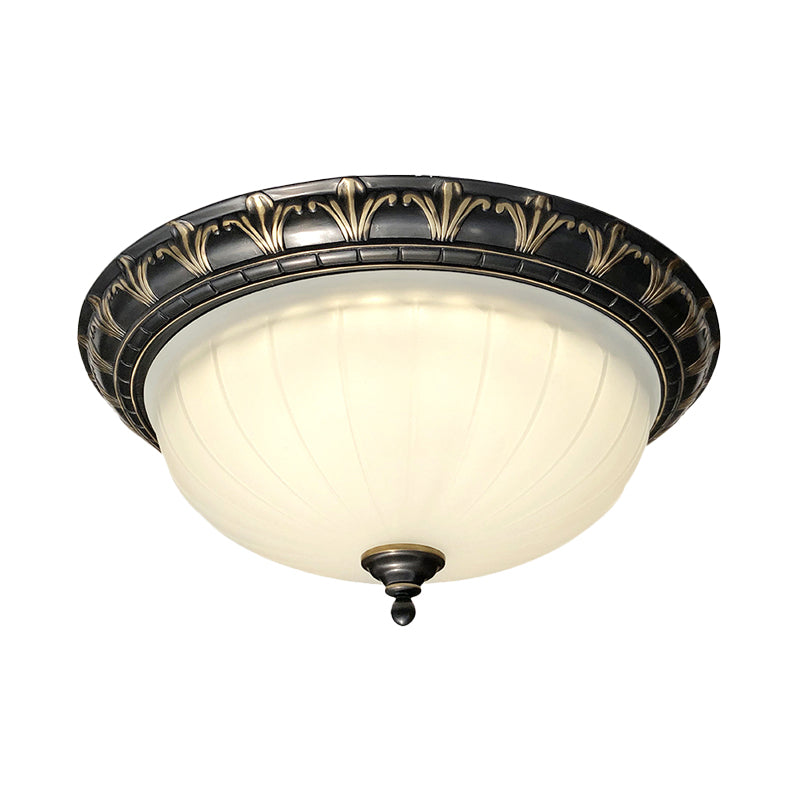 Dome Living Room Ceiling Light Rural White Glass LED Black Flush Mount Lighting Fixture