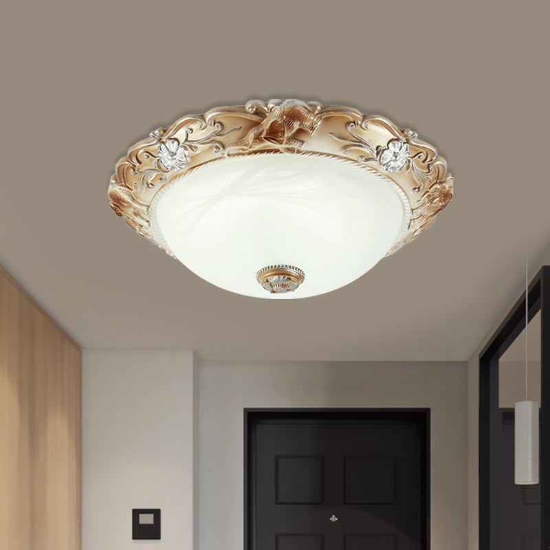 Luz de montaje empotrado de tazón rústico, 2/3 bombillas, iluminación empotrada de vidrio blanco con borde tallado, 13"/17" de ancho