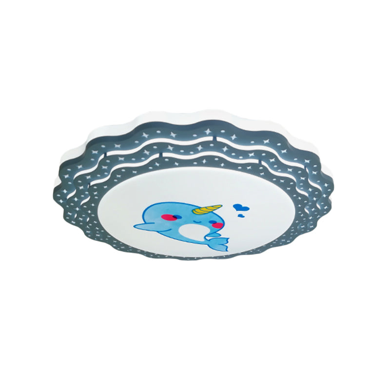 Tiered Ripple Flush Deckenleuchte, Cartoon-Acryl-Schlafzimmer-LED-Unterputzlampe in Rosa/Blau/Grau-Gelb