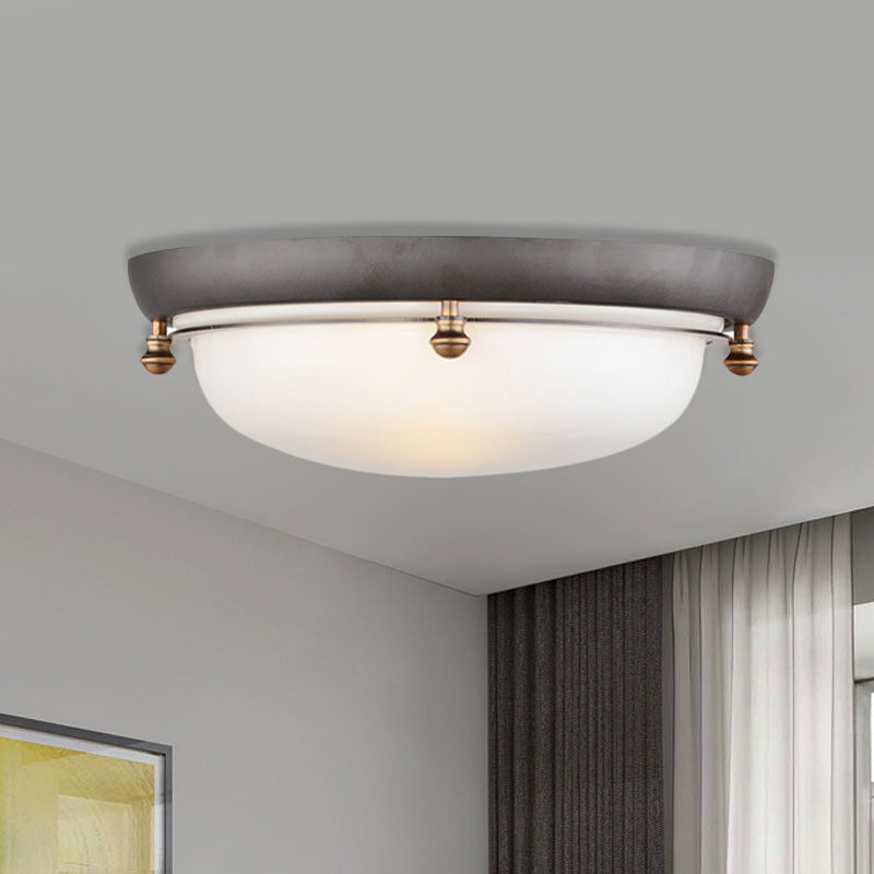 White Glass Dome Flush Light Country 3 Bulbs Bedroom Flush Mount Recessed Lighting