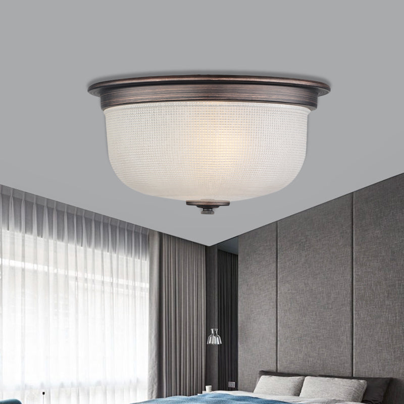 Dome White Glass Flush Mount Countryside 3 Heads Bedroom Flush Ceiling Light Fixture