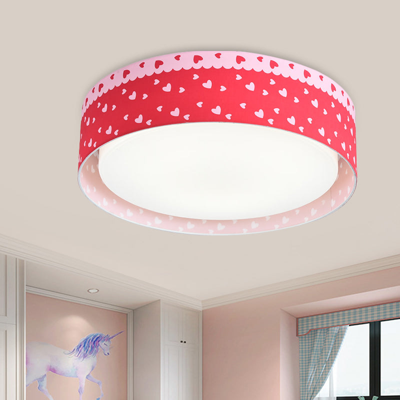 Kinder lieben Herz Muster Trommel Flushmount Acryl Kinder Schlafzimmer LED Deckenleuchte in Rot