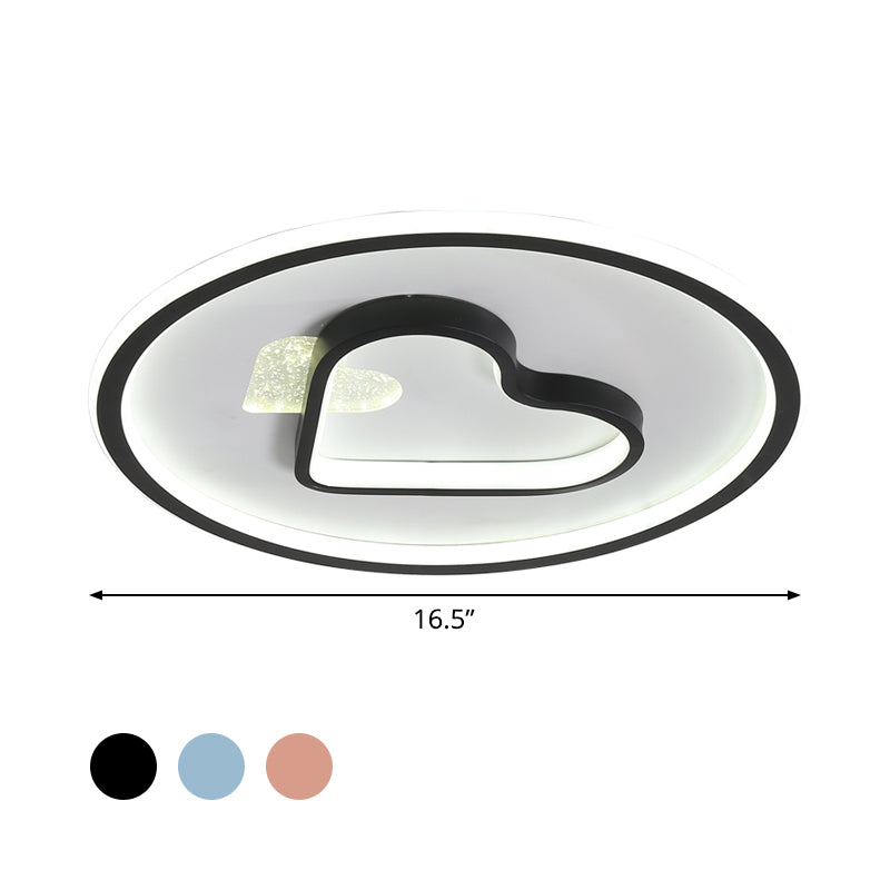 Kid LED Flush Mount Lamp Pink/Blue/Black Circle and Loving Heart Ceiling Fixture with Acrylic Shade